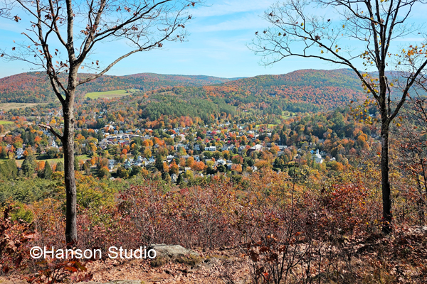 Woodstock, VT - Mt. Tom view of Woodstock with Rock and Trees